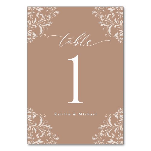 Elegant Taupe Beige Vintage Classic Small Wedding Table Number