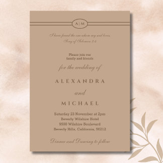 Elegant Taupe Bible Verse Christian Wedding  Invitation