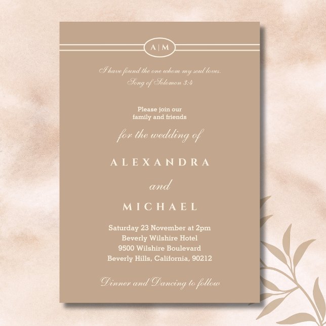 Elegant Taupe Bible Verse Christian Wedding  Invitation (Creator Uploaded)