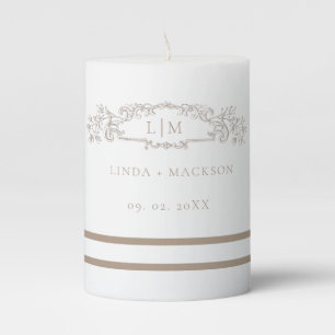 Elegant Taupe botanical crest monogram wedding Pillar Candle