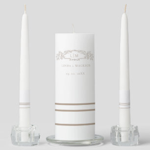 Elegant Taupe botanical crest monogram wedding Unity Candle Set