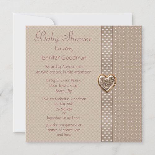 Elegant Taupe Bow  Heart Jewels Baby Shower Invitation