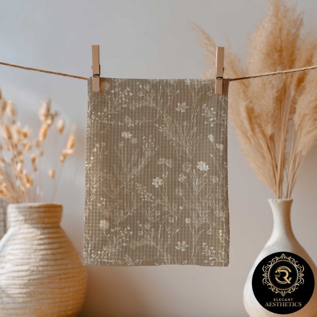 Elegant Taupe Brown Botanicals Kitchen Towel (Creator Uploaded)