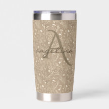 Elegant Taupe Brown Floral Monogram Tumbler