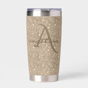 Elegant Taupe Brown Floral Monogram Tumbler