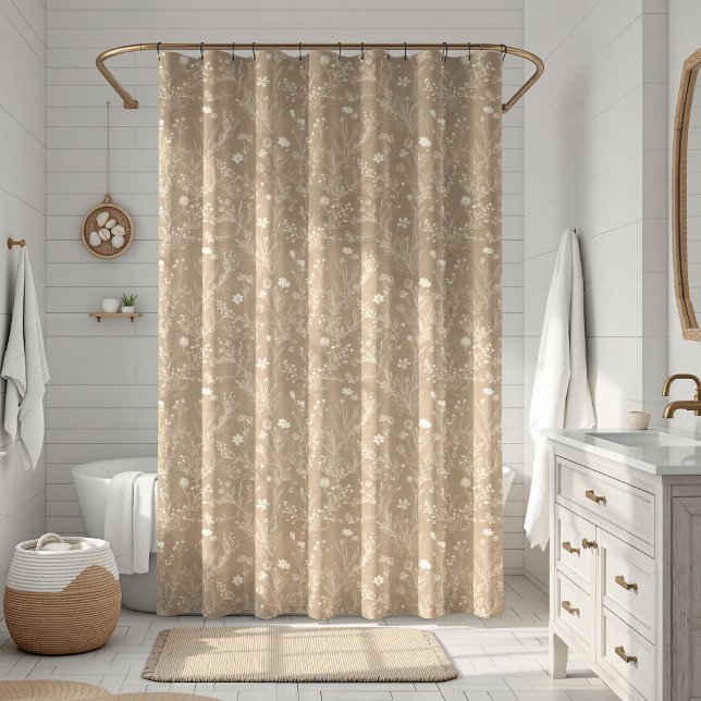 Elegant Taupe Brown Floral Shower Curtain (Creator Uploaded)