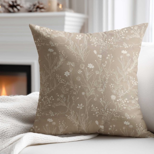 Elegant Taupe Brown Flower  Throw Pillow (Creator Uploaded)