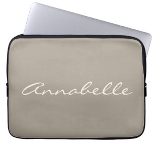 Elegant Taupe Brown Handwritten Script Name Custom Laptop Sleeve