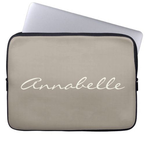 Elegant Taupe Brown Handwritten Script Name Custom Laptop Sleeve