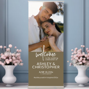 Elegant Taupe Brown Photo Wedding Welcome Retractable Banner