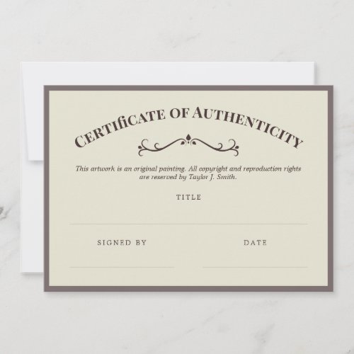 Elegant Taupe Certificate of Authenticity