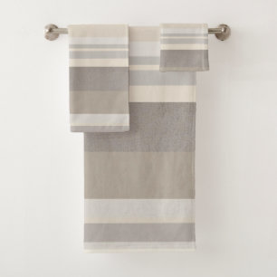 Elegant Taupe Cream and Gray striped farmhouse Bath Towel Set