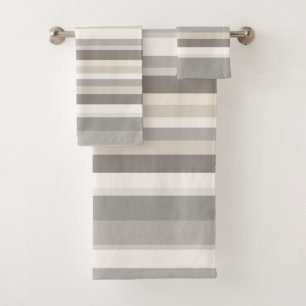 Elegant Taupe Cream and Gray striped farmhouse Bath Towel Set