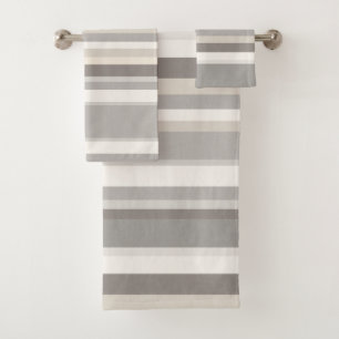 Elegant Taupe Cream and Gray striped farmhouse Bath Towel Set