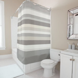 Elegant Taupe Cream and Gray striped farmhouse Shower Curtain