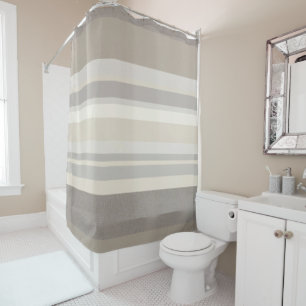 Elegant Taupe Cream and Gray striped farmhouse Shower Curtain