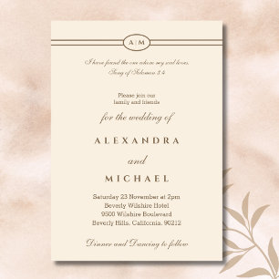 Elegant Taupe Cream Bible Verse Christian Wedding  Invitation