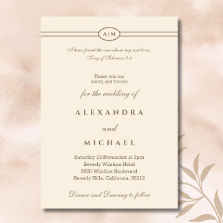 Elegant Taupe Cream Bible Verse Christian Wedding  Invitation