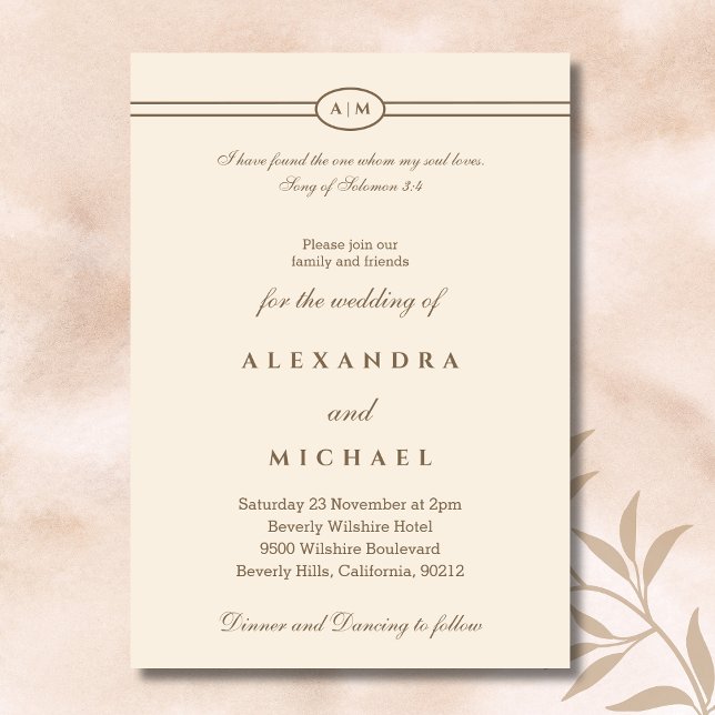 Elegant Taupe Cream Bible Verse Christian Wedding  Invitation (Creator Uploaded)
