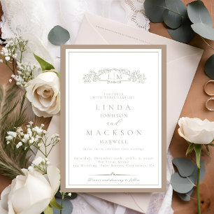 Elegant Taupe Crest Monogram Wedding Invitation