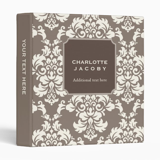 Elegant Taupe Damask Brocade Professional Binder (Front/Spine)