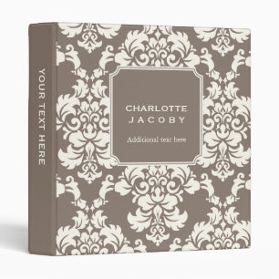 Elegant Taupe Damask Brocade Professional Binder