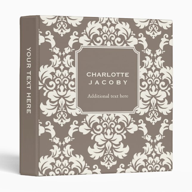 Elegant Taupe Damask Brocade Professional Binder (Front/Spine)