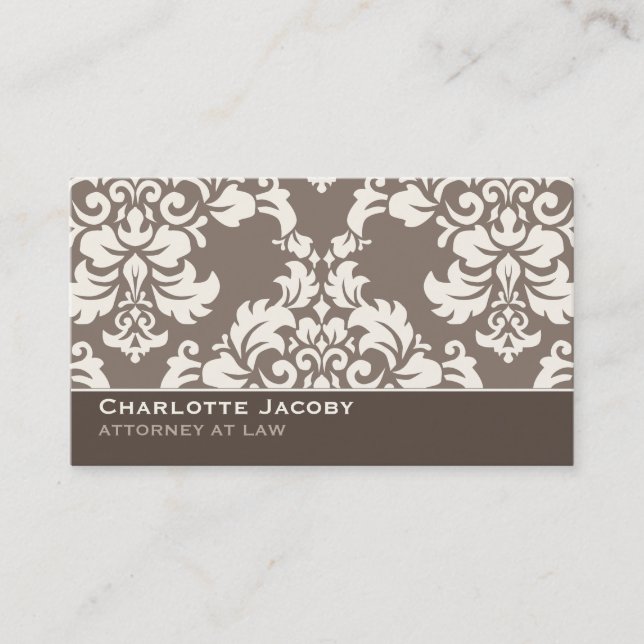 Elegant Taupe Damask Professional Business Card (Front)