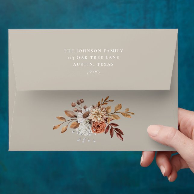 Elegant Taupe Fall Leaves Return Address Envelope (Hand)