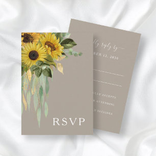 Elegant Taupe Floral Sunflowers Reception RSVP Card