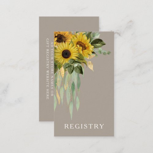 Elegant Taupe Floral Sunflowers Wedding Registry Enclosure Card