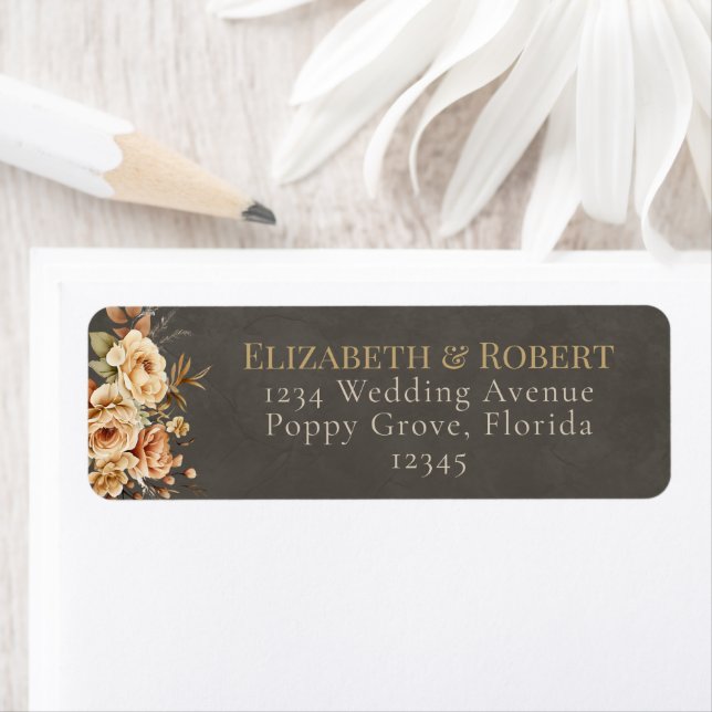 Elegant Taupe Floral Wedding Address Label (Insitu)