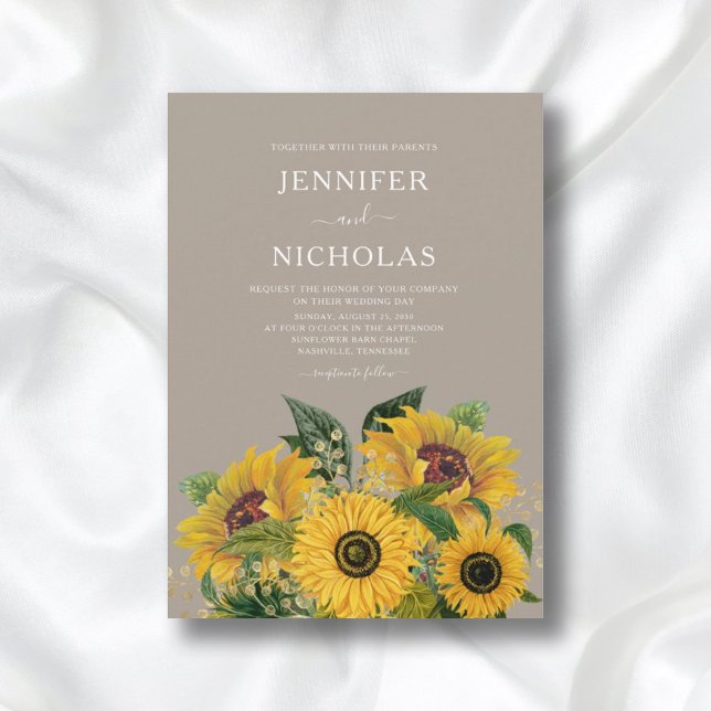 Elegant Taupe Floral Wedding Invitation (Creator Uploaded)