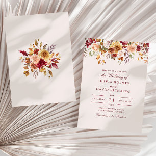Elegant Taupe Floral Wedding Minimal Neutral Invitation