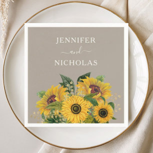 Elegant Taupe Floral Wedding Napkins
