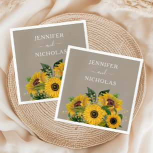 Elegant Taupe Floral Wedding Napkins