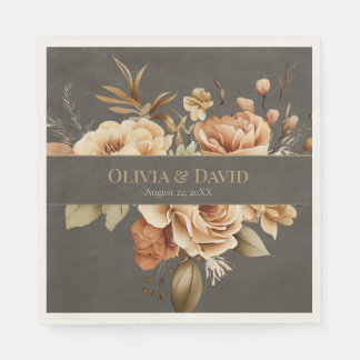 Elegant Taupe Floral Wedding Napkins