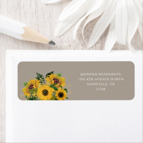 Elegant Taupe Floral Wedding Return Address Label