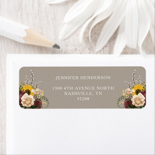 Elegant Taupe Floral Wedding Return Address Label