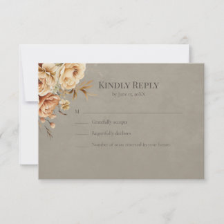 Elegant Taupe Floral Wedding RSVP
