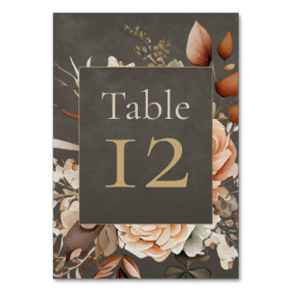 Elegant Taupe Floral Wedding Table Number