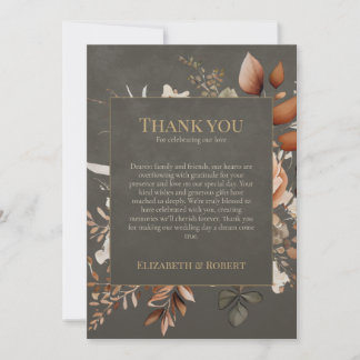 Elegant Taupe Floral Wedding Thank You Card