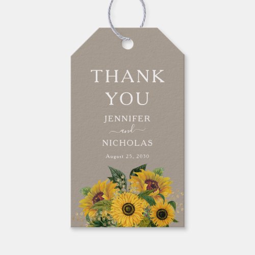 Elegant Taupe Floral Wedding Thank You Gift Tags