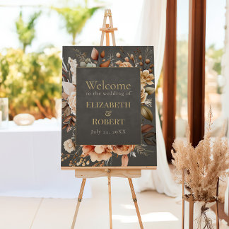 Elegant Taupe Floral Wedding Welcome Sign