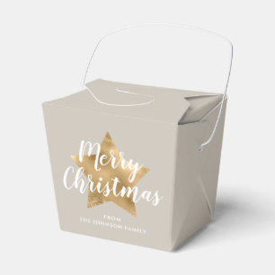 Elegant Taupe Gold Star Merry Christmas Favor Boxes