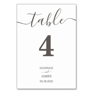 Elegant Taupe Gray Typography Calligraphy Wedding Table Number