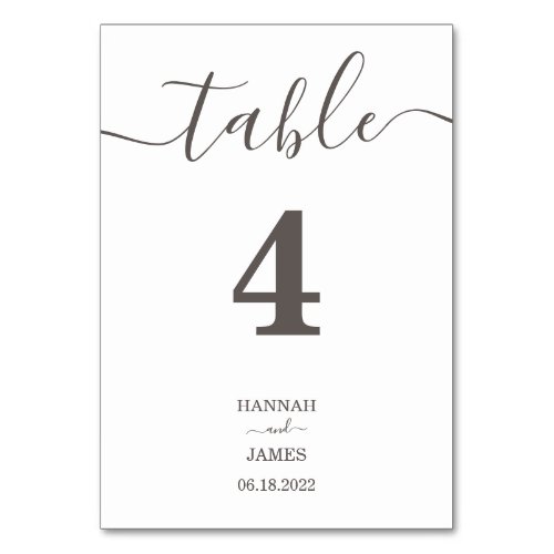 Elegant Taupe Gray Typography Calligraphy Wedding Table Number