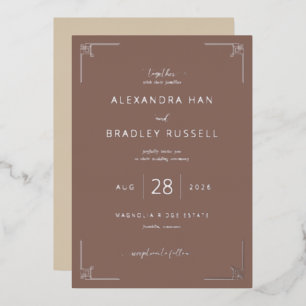 Elegant Taupe Greek Key Foil Invitation