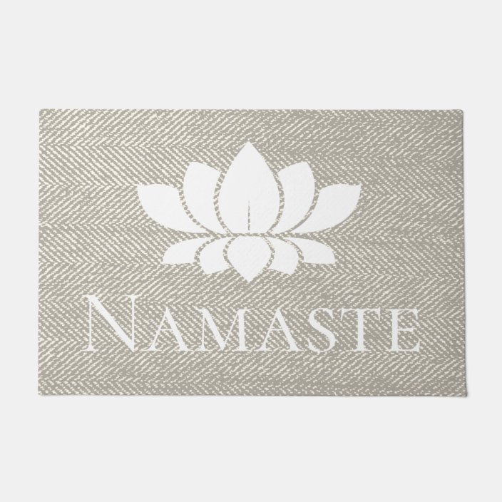 Elegant Taupe Herringbone Namaste White Lotus Doormat | Zazzle.com