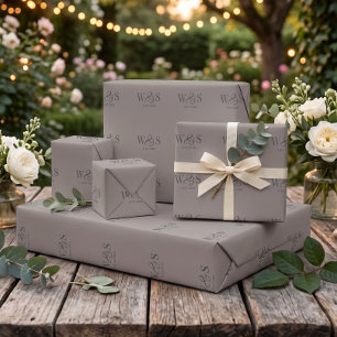Elegant Taupe initial wedding couples Wrapping Paper